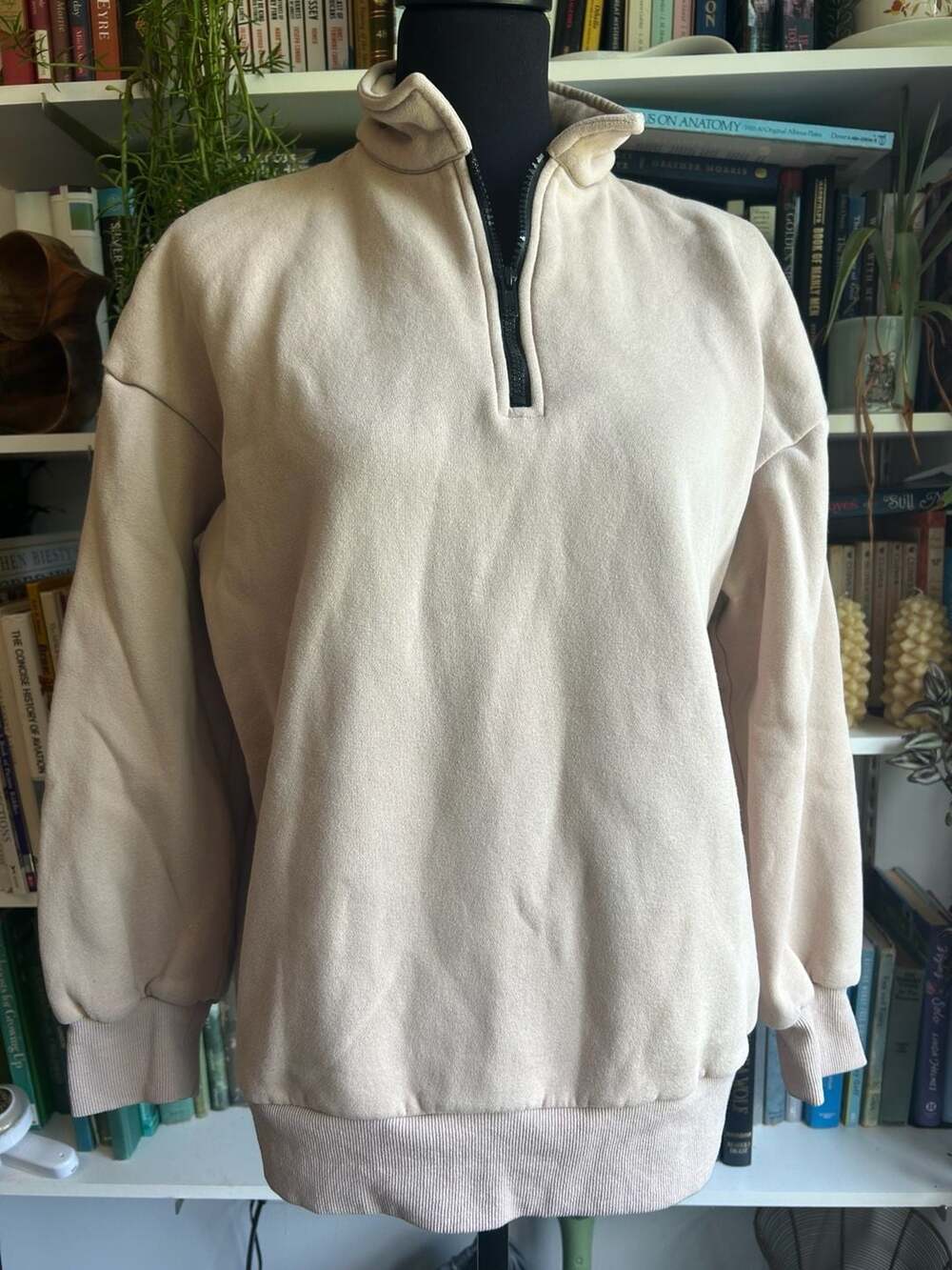 Sunbs Womens Oversized Half Zip Pullover Sweatshirt Khaki Size S